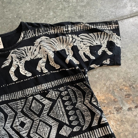 Vintage Zebra All Over Print Shirt Mens Large One Size EZL Tribal AOP USA Black - Picture 3 of 12